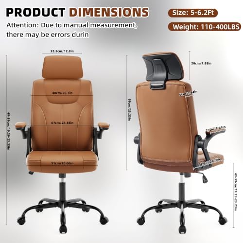 Leather Office Chair,Executive Ergonomic Desk Chair for Home Office, Brown - Image 2