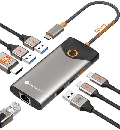 NOVOO USB C Hub Ethernet 4K@60 USB C HDMI Adapter Multiport Type C Adapter, 100W PD, 5Gbps USB-A/C Data Ports Docking Station Compatible for MacBook/iPhone/Dell/HP/Surface by NOVOO-ForYourHomeOffice