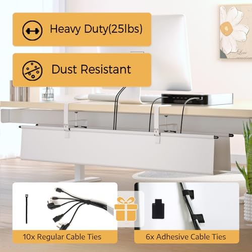Under Desk Cable Management Tray, 36" Fabric Wire Cord Organizer, White - Image 5