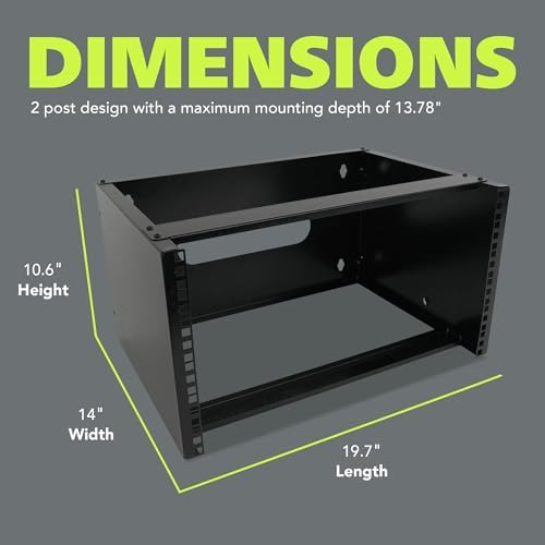 Pearington 6U Wall Mount Network Rack - 13.75 Inch Deep (Low Profile) - 19" Patch Panel Bracket for Shallow Server and IT Equipment, Network Switches - 44lbs/20kg Weight Capacity, Black (WALLMOUNT6) - Image 6
