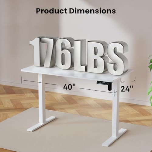WALKINGDESK 40x24 Inches Height Adjustable Electric Standing Desk with 2 Hooks for Home Office, Ergonomic Sit Stand up Desk with Splice Board, White - Image 3