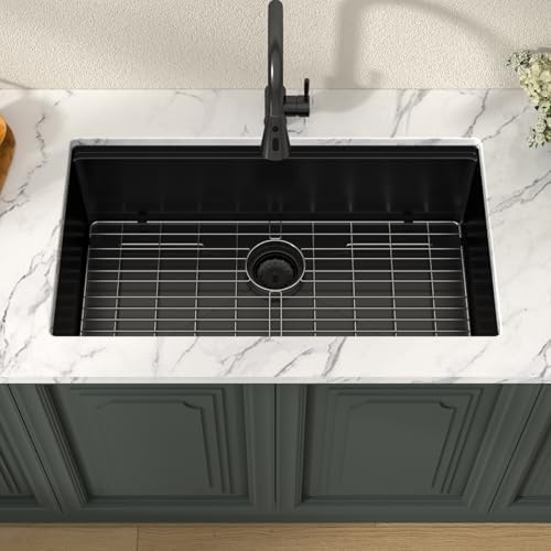 Lordear Matte Black Kitchen Sink 33 Undermount Kitchen Sink 33X19 Inch Ledge Workstation16 Gauge Stainless Steel Single Bowl Under Counter, Darker Than Gunmetal Black - Image 3