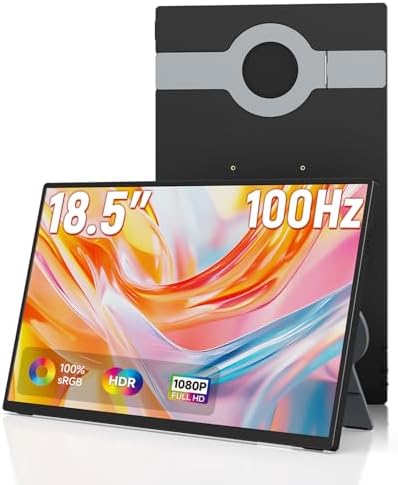 AYY Portable Monitor 18.5 Inch 100Hz 100% sRGB,1080P FHD IPS Large Portable Monitor with Kickstand,for Laptop HDMI HDR USB C Mac PC Xbox PS4/5 Switch by AYYPortableMonitor