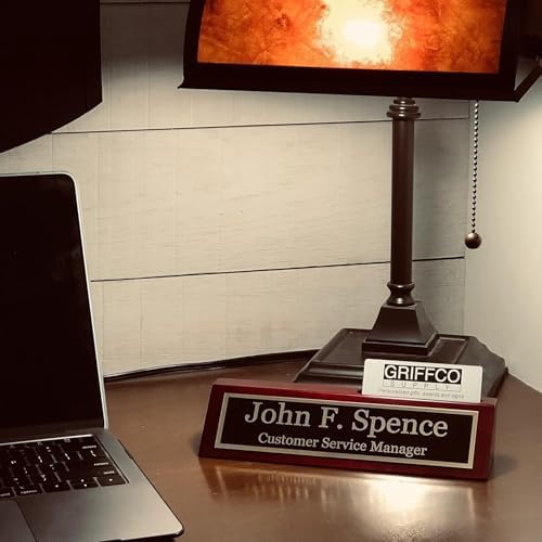 Personalized Desk Name Plate with Business Card Holder Slot, Metal Engraved (Rosewood w/Business Card Holder) - Image 4