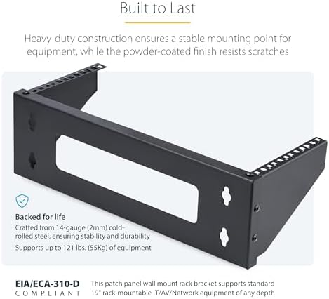 StarTech 4U Vertical Wall-Mount Bracket, 19in, 121lb, 55kg (RK419WALLV-N) - Image 3
