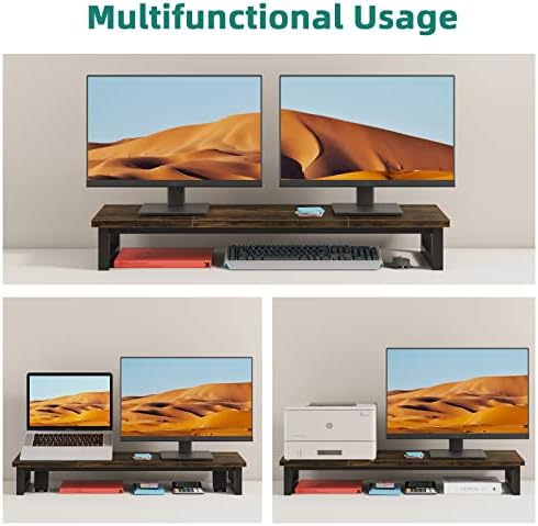 YAOHUOO Dual Monitor Stand Riser, 39Inch Large Monitor Stands for 2 Monitors, Computer Monitor Stand, Wooden Desktop Oraganizer Shelf for Office Desk Computer,Laptop,TV - Image 6