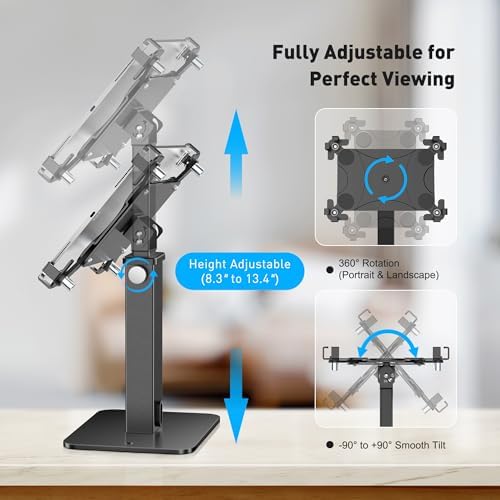 AboveTEK Anti-Theft iPad Kiosk Stand, 360 Rotation & Adj. Height 8.3"–13.4", Heavy-Duty Steel & Aluminum, Fits 9.7"-13" Tablets, Security Retail POS Tablet Stand for Business & Commercial Use - Image 5