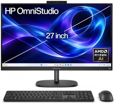 HP OmniStudio 27" FHD All-in-One Desktop for Home Office, 32GB DDR5, 1TB SSD, AMD Ryzen AI 5 330 AI-Enhanced CPU, Multi-cores, Up to 4.5GHz | True Vision FHD Camera, WiFi 6, 20Gbps with USB-C Ports by HP