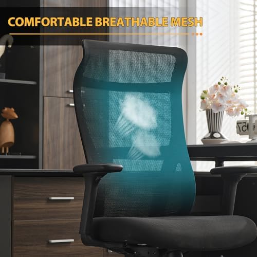 Qulomvs Mesh Ergonomic Office Chair Home Office Desk Chair with Headrest Height Adjustable Computer Executive Desk Chair with Wheels 360 Swivel Task Chair - Image 4