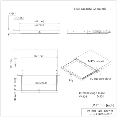 1U Server Cabinet Case 19" Rack Mount Lockable Drawer with Key - Image 4