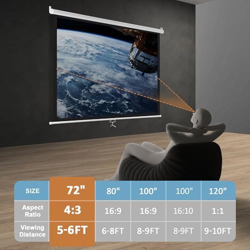 SUPER DEAL 72'' 4:3 HD Projection Screen Foldable Anti-Crease Portable Projector Movie Screen Manual Pull Down for Home Theater Presentation Education Outdoor Indoor Public Display, White - Image 2