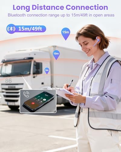 New Bee Bluetooth Headset V5.1 72H Talk Dual Mic with Mute Button for Work, Wireless Hand-Free Bluetooth Earpiece with 500mAh Charging Case for Cell Phone Calls Driver (M54, Purple) - Image 7