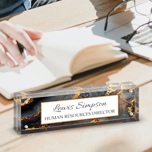 Desk Name Plate Personalized, Desk Double sided pattern Name Plate Personalized Office Desk Decor for Women and Men , Teacher Nurse Boss Employee Appreciation Gifts (gilded marble, fixed pattern) - Image 2