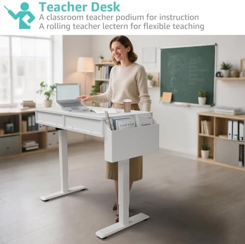 KLUVIS Small Electric Standing Desk with Drawers, 32 Inch, White - Image 6