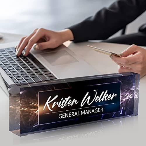 Personalized Desk Name Plate, Custom Acrylic Glass Name Plates for Desks, Office Desk Decor Nameplate, Desk Accessories, Teacher Boss Coworkers Employee Appreciation Gift (Modern Deep Blue) - Image 2