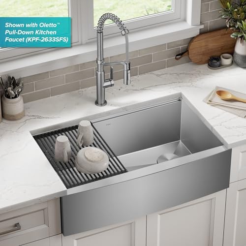 KRAUS Kore 33-Inch Farmhouse Workstation 16 Gauge Single Bowl Stainless Steel Kitchen Sink with Accessories, KWF210-33 - Image 2