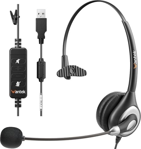 Wantek USB Headset with Microphone for PC, Computer Headset with Noise Canceling Microphone with Mute for Home Office Online Skype Zoom Meetings by Wantek