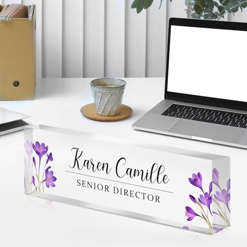 Custom Office Name Plate for Desk - Name Plate Personalized Gifts for Coworkers, Boss, Teacher, Social Worker - Acrylic Office Desk Decor for Women Men - Employee Appreciation Gifts (purple green) - Image 7