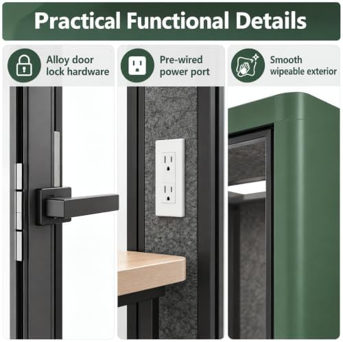 Soundproof Office Pod with 4 Person Gold Frame (Green) - Image 4