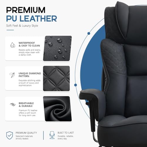 Office Desk Chair, High-Back Big and Tall Leather Chair with Footrest - Image 4