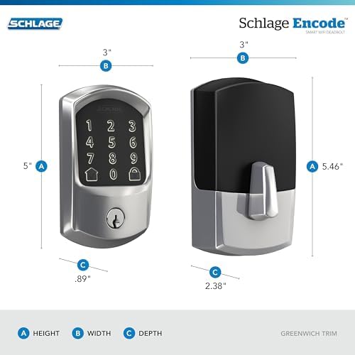 Schlage Encode Smart WiFi Deadbolt Lock with Greenwich Trim, Bright Chrome - Image 3