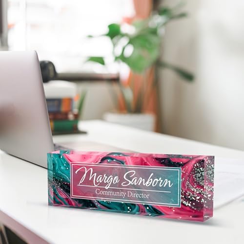 Personalized Name Plate for Desk, Custom Desk Name Plate, Acrylic Name Plate Office Desk Accessories, Personalized Office Gifts for Coworkers Teachers, Employee Appreciation Gifts (C-Teal Spark) - Image 2