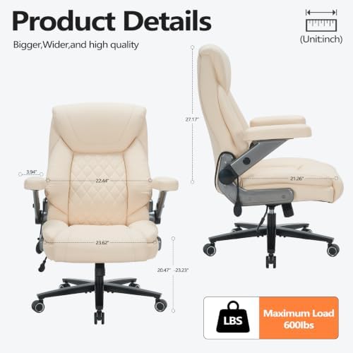 600lbs Big and Tall Office Chair with Lumbar Support 5 Way Adjustable Armrest Heavy Duty Ergonomic Office Chair Executive OfficeChair Extra Wide and Oversized (Beige) - Image 2