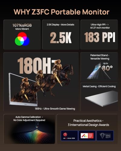ARZOPA 16.1'' 180Hz 2.5K Portable Monitor, 2560x1440 QHD 107% sRGB -Z3FC - Image 2