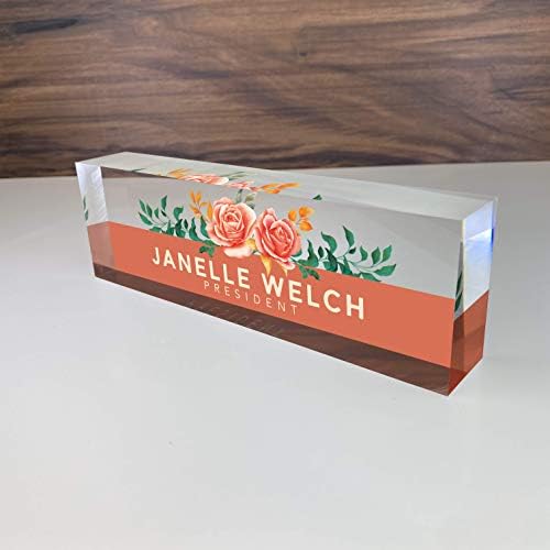 ARTBLOX Personalized Acrylic Desk Name Plate, Orange Roses Design - Image 6