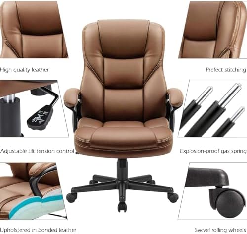 Furmax Office Executive Chair High Back Adjustable Managerial Home Desk Chair, Swivel Computer PU Leather Chair with Lumbar Support (2, Light Brown) - Image 5