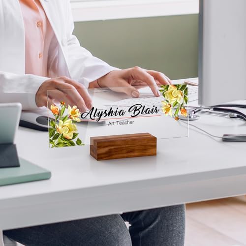 Personalized Acrylic Desk Name Plate with Walnut Wood Base - Image 3