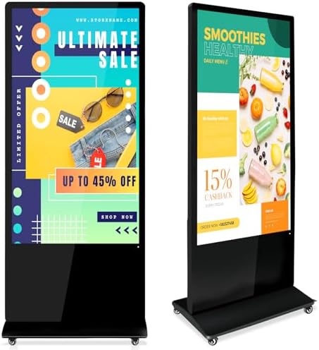 65 Inch Digital Signage Display, 4K UHD Floor Standing Advertising Player Commercial LCD Monitor Interactive Kiosk with USB/HDMI-in, Android 14 (4+32GB), Non-Touch by PWR4GTR
