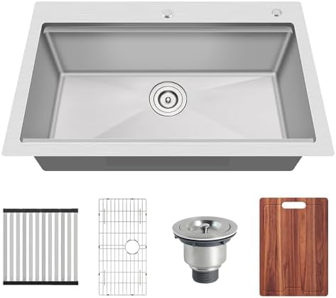 33x22 Drop In Single Bowl Workstation 33 Inch Handmade Kitchen Sink - Image 2
