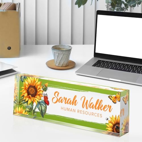 Custom Name Plate for Desk - Desk Name Plate Personalized - Acrylic Office Desk Accessories - Appreciation Gifts for Coworkers Employee Teacher Staff Boss - Office Decor for Women Men (Sunflowers C) - Image 4