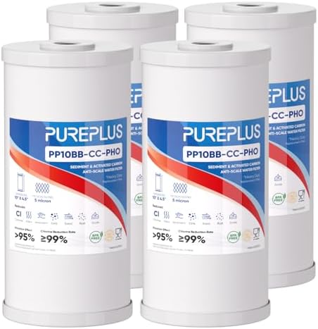 PUREPLUS 10"x4.5" Whole House Scale Inhibitor & Sediment Water Filter,4PACK by PUREPLUS
