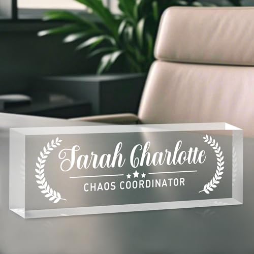 Custom Name Plate for Desk, Personalized Desk Name Plate on Clear Acrylic Glass, Appreciation Gifts for Teacher Employee Boss Coworkers Nurse, Office Desk Accessories for Women Men (Engraved Honor) - Image 4