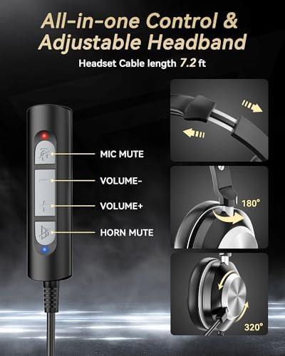 Voistek USB Headset with Microphone for PC & Laptop, On-Ear Computer Headset with Microphone Noise Canceling, Mute & Volume Controls for Zoom, Teams, Online Meetings, Remote Work, Home Office - Image 4