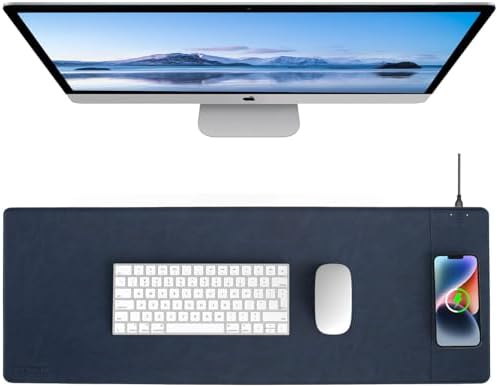 Magnetic Wireless Charging Desk Mat, 31"x11.7" Large Mouse Pad with Ultra-Smooth Surface, Microfiber Leather Office Mouse Mat, Waterproof Extended Computer Keyboard Desk Mat for Office & Home, Laptop by Hi-HONX