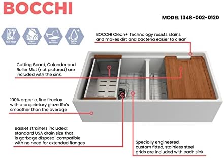 BOCCHI Contempo Workstation Apron Front Step Rim Fireclay 36 in. Double Bowl Kitchen Sink with Accessories in Matte White - Image 3