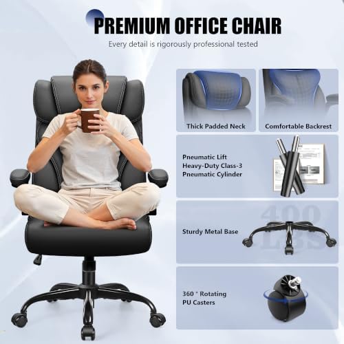 Primy Office Chair, High Back Desk Chair with Flip-up Armrests,Black - Image 4