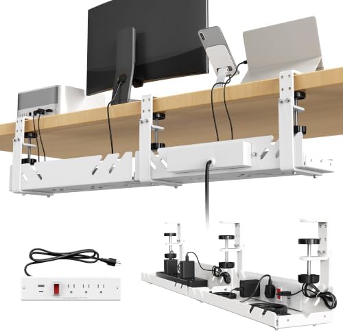 CABTE Under Desk Cable Management Tray with Power Outlet by CABTE