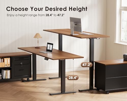 OffiGo 48" L Shaped Electric Standing Desk with Cabinet Sets, Walnut/Black - Image 6
