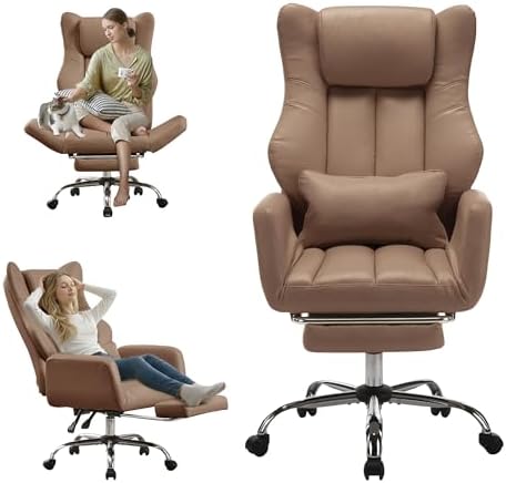 JOMEED Cross Legged Office Chair with Footrest,Flip Armrest,Brown by JOMEED