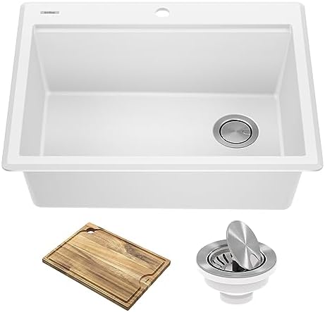 KRAUS Bellucci 28-inch Granite Workstation Drop In Top Mount Single Bowl Kitchen Sink in White with Accessories, KGTW12-28WH by Unknown