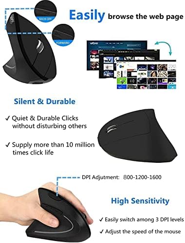 Ergonomic Left-Handed Wireless Vertical Mouse, 2.4G, 3 Adjustable DPI (800/1200/1600), Specially for Left Handers - Image 6
