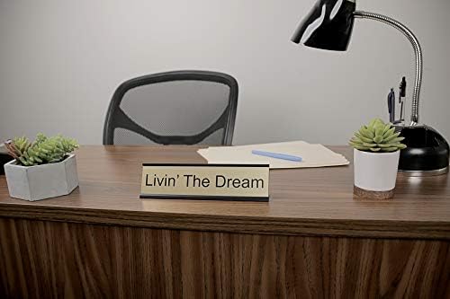 ExcelMark Livin' The Dream Desk Plate – 2"x 8"Novelty Name Plate – Gold Name Plate with Black Desk Holder - Image 4