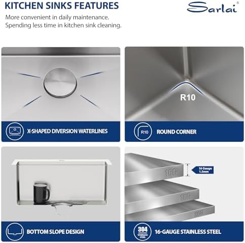 Sarlai Drop In Kitchen Sink - 21x20 Drop In Kitchen Sink Ledge Workstation 16 Gauge Stainless Steel Topmount Deep Single Bowl Over Counter Sinks Basin Round Corners - Image 6