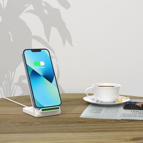 Wireless Charger Stand for Samsung, Fast Wireless Charging Stand for Apple iPhone, for Samsung Galaxy S22/S21/S20, for Google Pixel, for LG and All Qi-Enabled Devices (White) - Image 6