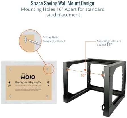 Tecmojo 6U Wall Mount Server Rack, Open Frame Network Rack for 19" Computer/AV/Data/IT/Media Equipment, 18" Depth, 16" Apart Mounting Holes, Swing Gate, Square and Tapped Holes - Image 4