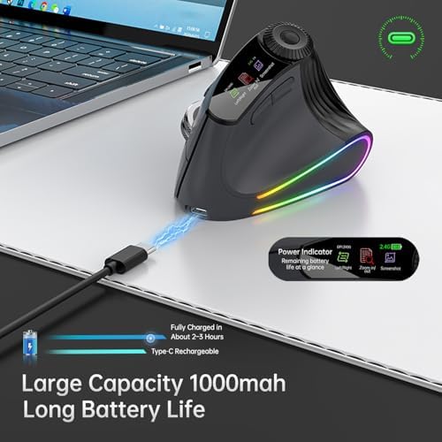 Ergonomic Vertical Mouse Wireless, Rechargeable Bluetooth Ultra-Fast Scrolling 4800 DPI Ergo Mouse, 2.4G Quiet Clicks 6 Buttons RGB Optical Mice, 3 Multi-Device Connectivity for Mac, Laptop - Image 3